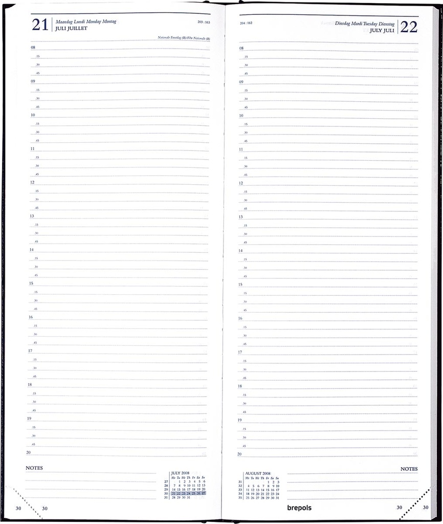 Agenda Brepols Saturnus Lima 128x330mm viertalig assorti 2026 1 dag/pagina