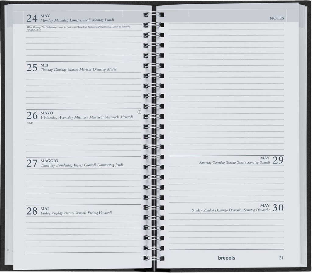Zakagenda Brepols Notavision Polyprop 90x160mm viertalig assorti 2026 1 week/2 pagina's