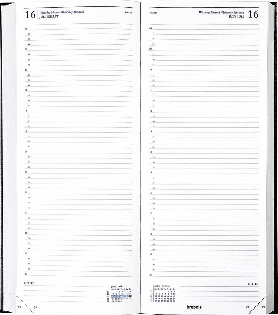 Agenda Brepols Saturnus Lima 128x330mm lang viertalig zwart 2025 1 dag/2 pagina's