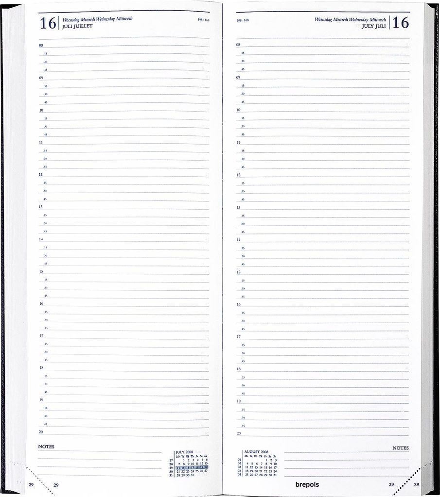 Agenda Brepols Saturnus Lima 128x330mm lang viertalig zwart 2026 1 dag/2 pagina's