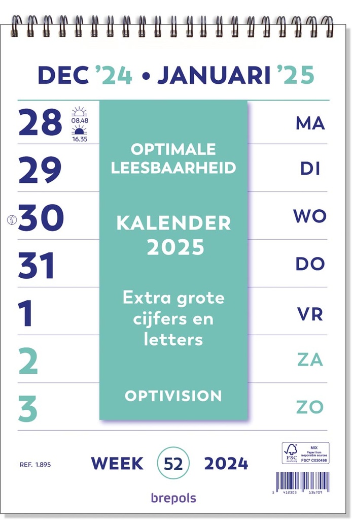 Kalender Brepols Optivision 210x297mm 2025