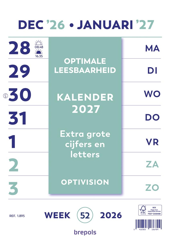 Kalender Brepols Optivision Nederlandstalig 2027