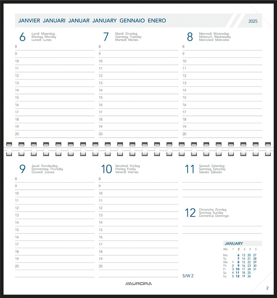 Zakagenda Aurora Novoplan 17P Seta 165x90mm zestalig assorti 2025 1 week/2 pagina's