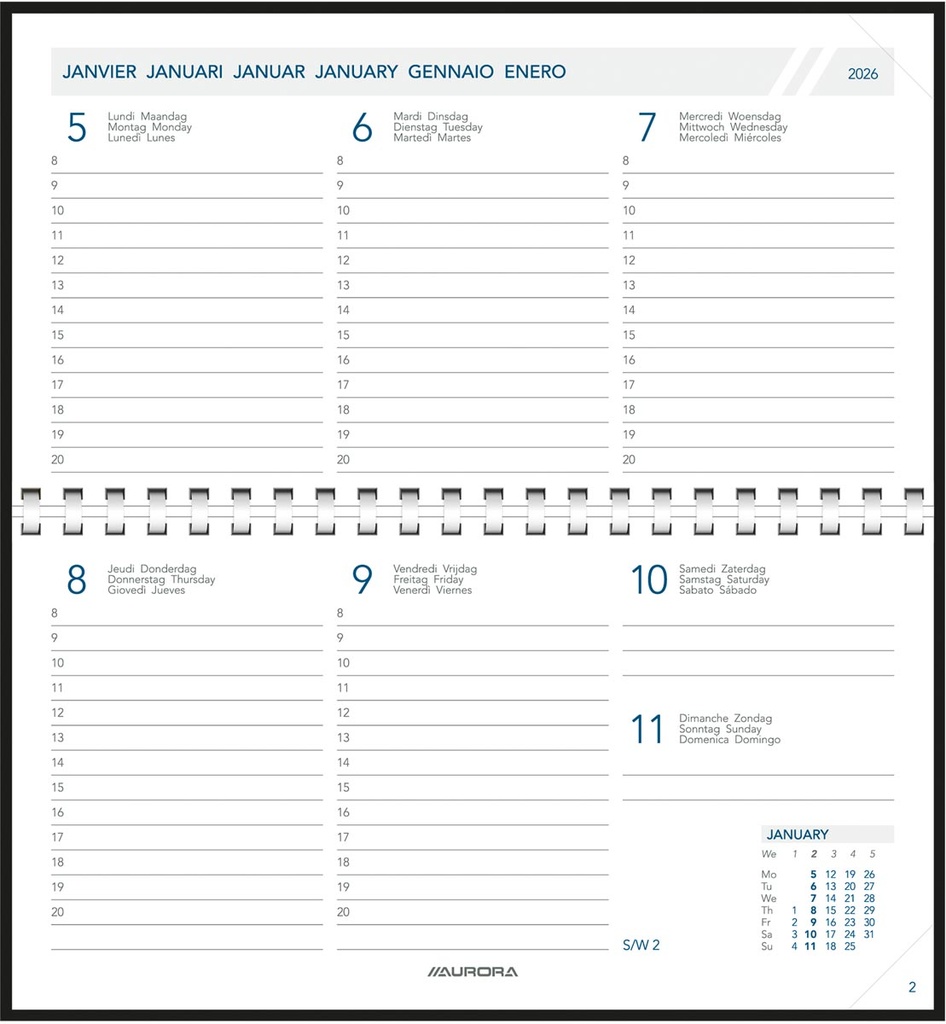 Zakagenda Aurora Novoplan 17P Seta 165x90mm zestalig assorti 2026 1 week/2 pagina's