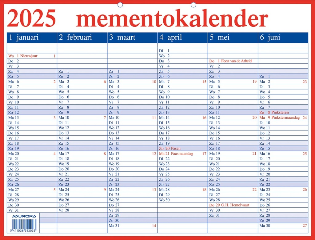 Kalender Aurora Memento 20 420x330mm NL 2025