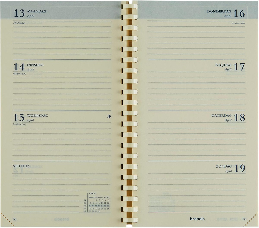 Zakagenda Brepols Interplan Genova 89x160mm Nederlandstalig zwart 2026 1 week/2 pagina's
