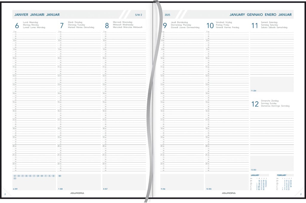 Agenda Aurora Plan-A-Week 27 Florence 210x270mm zeventalig zwart 2025 1 week/2 pagina's