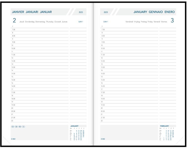 Agenda Aurora Folio FA211 Balacron 140x210mm zestalig assorti 2025 1 dag/pagina