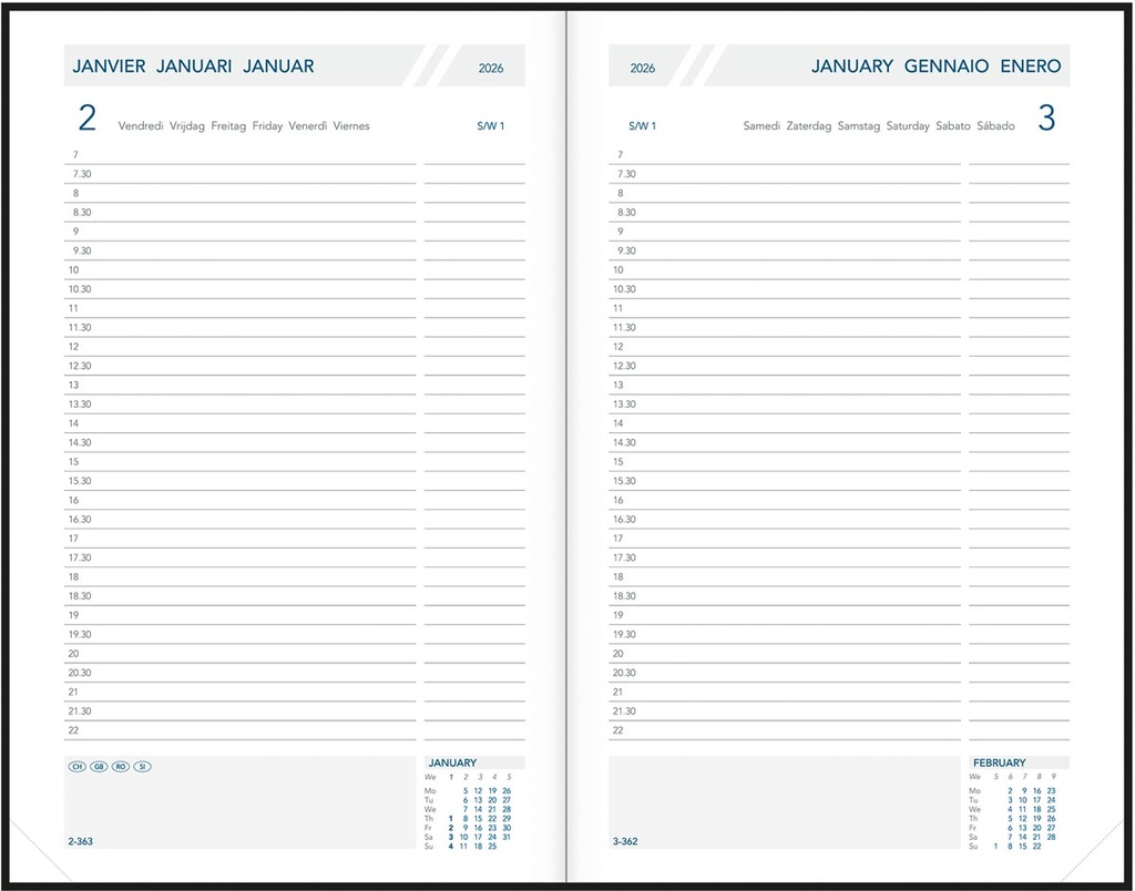 Agenda Aurora Folio FA211 Balacron 140x210mm zestalig assorti 2026 1 dag/pagina