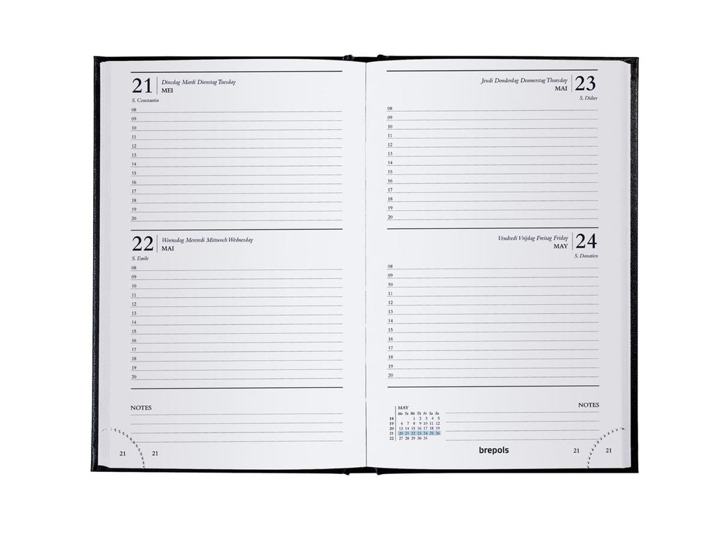 Agenda Brepols Saturnus Lima 133x210mm viertalig zwart 2027 2 dagen/pagina