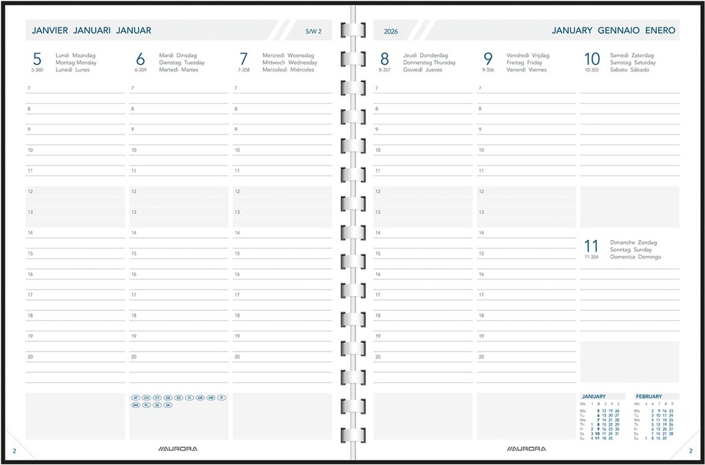 Agenda Aurora Business 29P Alaska 175x225mm zestalig assorti 2027 1 week/2 pagina's