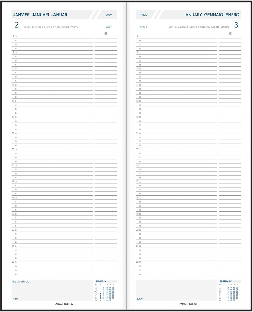 Agenda Aurora Longo LA211 Balacron 140x340mm zestalig zwart 2027 1 dag/pagina