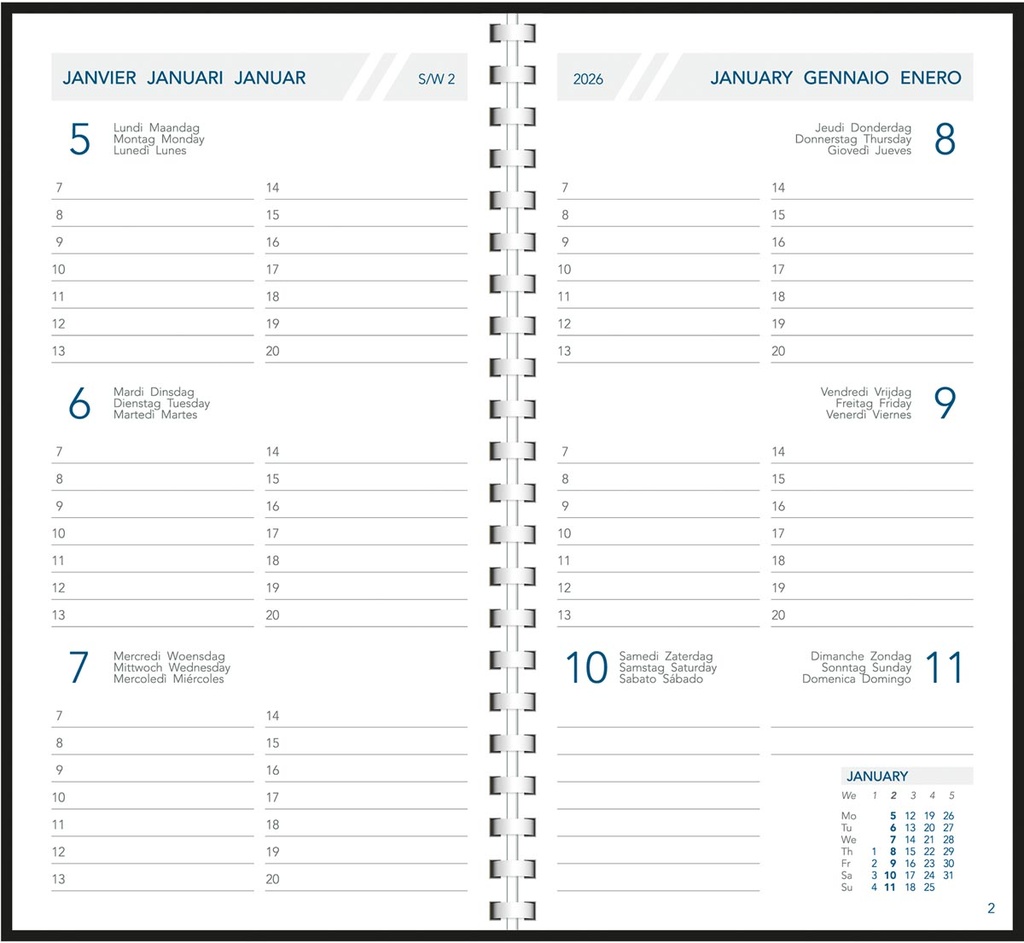 Zakagenda Aurora Visuplan 20P Seta 90x165mm zestalig assorti 2027 1 week/2 pagina's