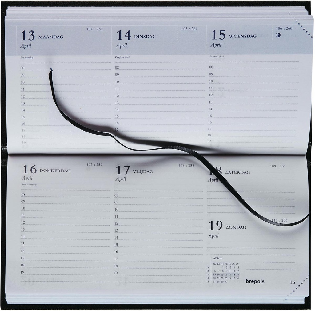 Zakagenda Brepols Breprint Lima 81x166mm NL Nederlandstalig zwart 2027 1 week/2 pagina's
