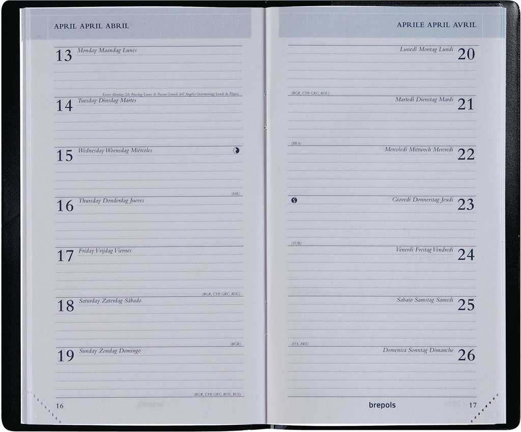 Zakagenda Brepols Breplan Genova 92x160mm zestalig zwart 2027 1 week/pagina