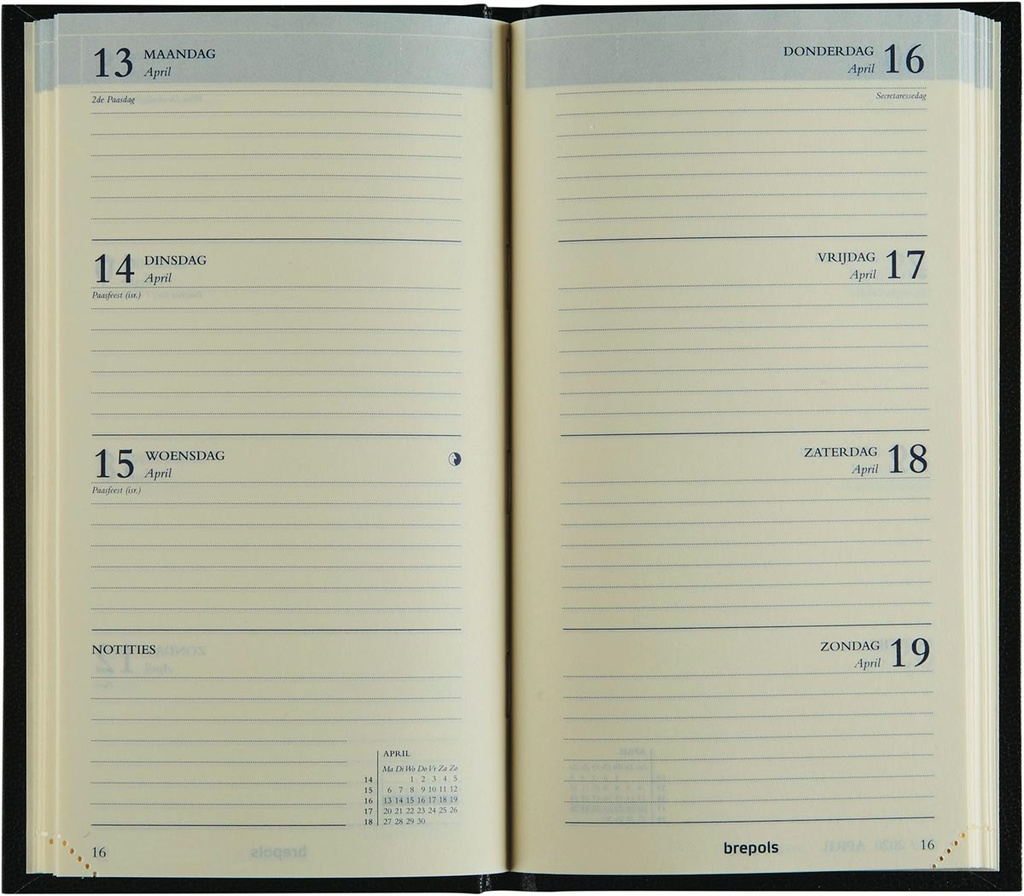 Zakagenda Brepols Interplan Lima 90x160mm zestalig zwart 2026 1 week/2 pagina's