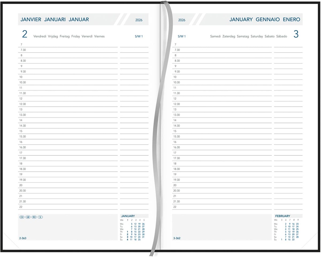 Agenda Aurora Daily 32 Balacron 140x210mm zestalig assorti 2026 1 dag/pagina