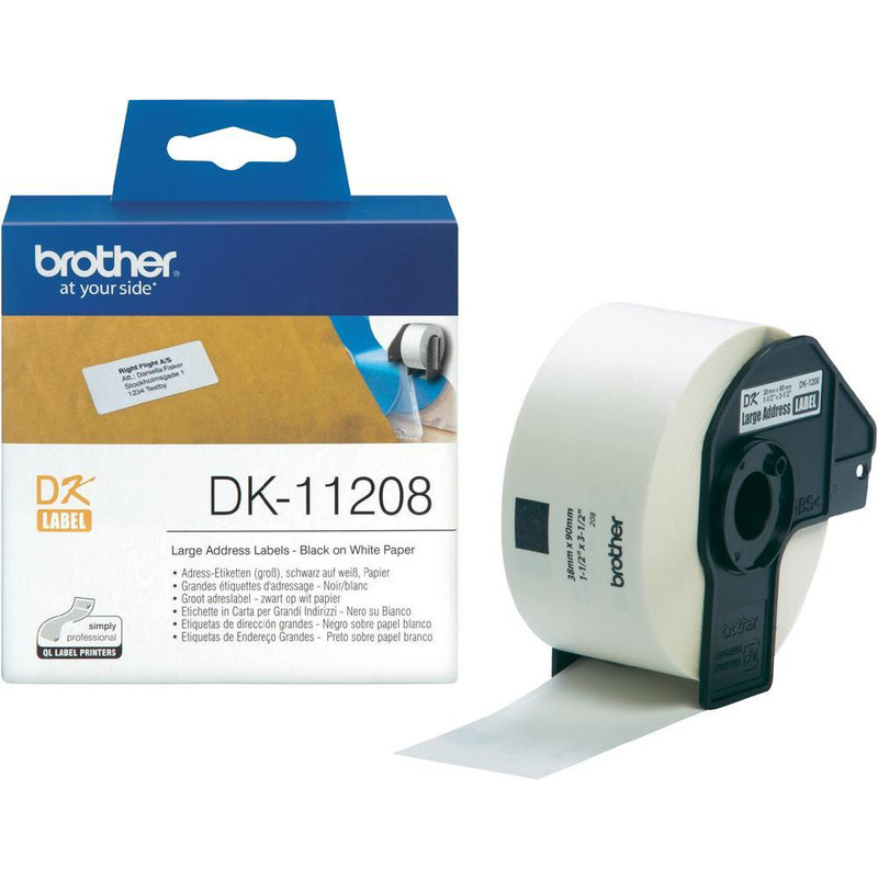 Label Brother DK-11208 38x90mm papier zwart op wit (400)