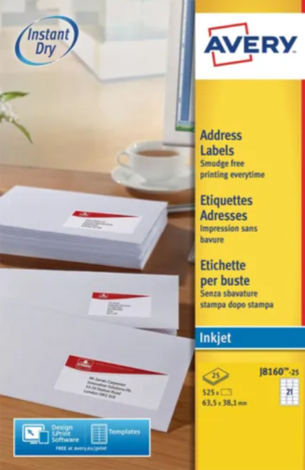 Etiket Avery Address 21 etik/bl 63,5x38,1mm voor inkjet wit (25)