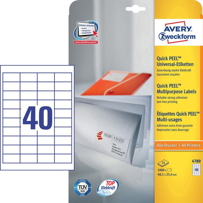 Etiketten Avery Universeel 40 etik/bl 48,5x25,4mm wit (25)