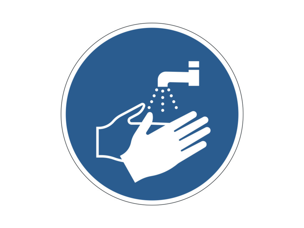 Vloermarkering Durable sticker Ø430mm "handen wassen verplicht" verwijderbaar blauw