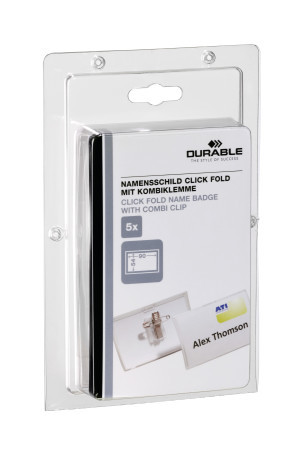 Naambadge CLICK FOLD met combiklem PP Durable 54x90mm retailverpakking transparant (5)