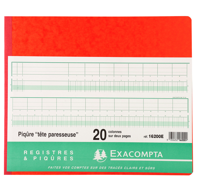 Register Exacompta karton 27x32cm 80blad 20 kolommen met inkeping