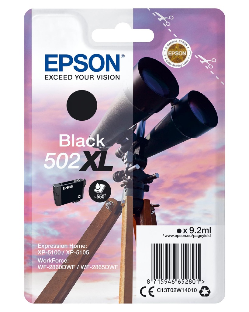 Cartridge Epson Inkjet 502XL WorkForce WF-2860 550 pag. BK