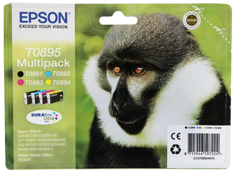 Cartridge Epson Inkjet T0895 Stylus S20 5,8ml/3,5ml VALUE PACK BK/C/M/Y