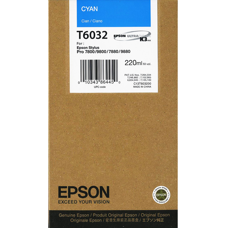 Cartridge Epson Inkjet T6032 Stylus Pro 7800 220ml CY