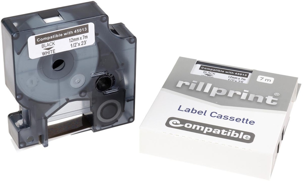 Compatibele tape voor Dymo S0720530/45013 12mmx7m zwart op wit