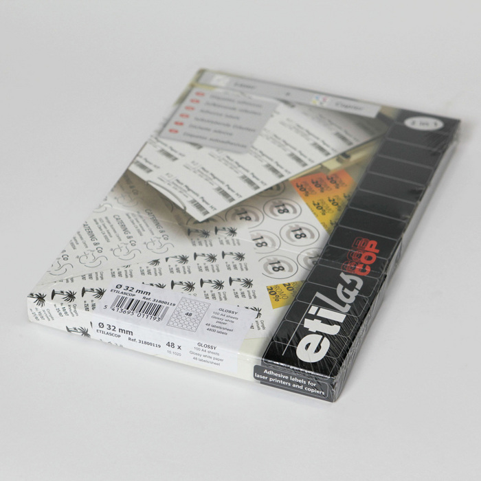 Etiketten Etipage 48 etik/bl Ø32mm 100bl/d glanzend wit