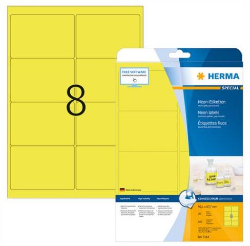 Etiketten Herma 08 etik/bl 99,1x67,7mm neon geel (20) 
