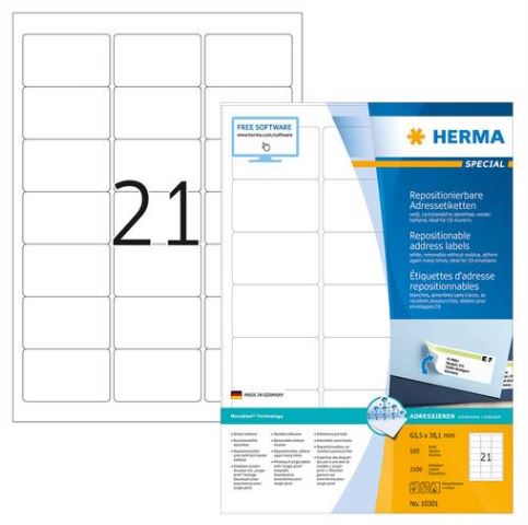 Etiket Herma 21 etik/bl 63.5x38.1 afneembaar (100)