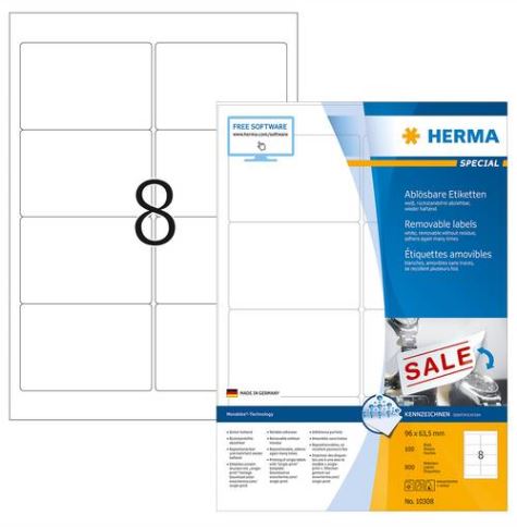 Etiketten Herma 08 etik/bl 96x63,5mm afneembaar 100bl/d