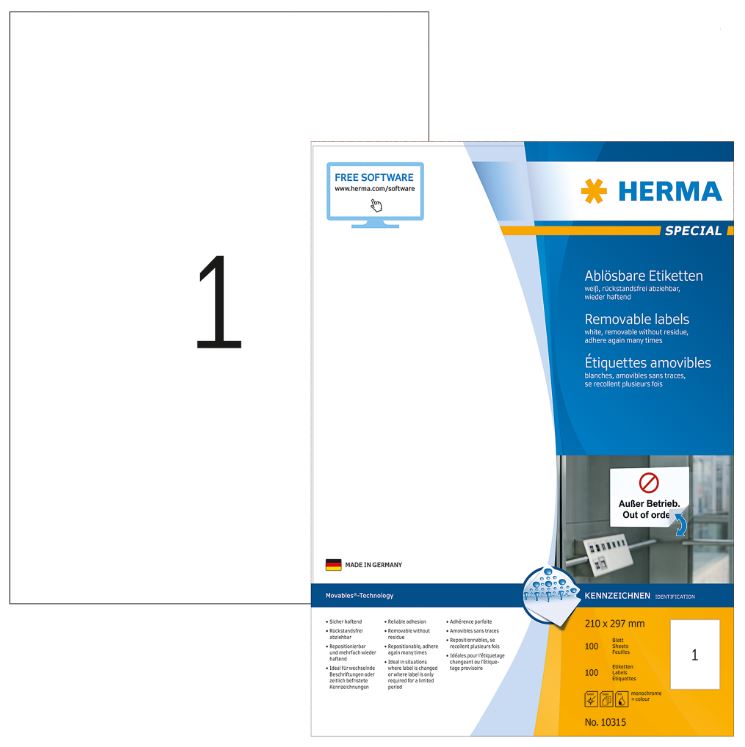 Etiket Herma 01 etik/bl A4 210x297mm afneembaar met splitten 100bl/d