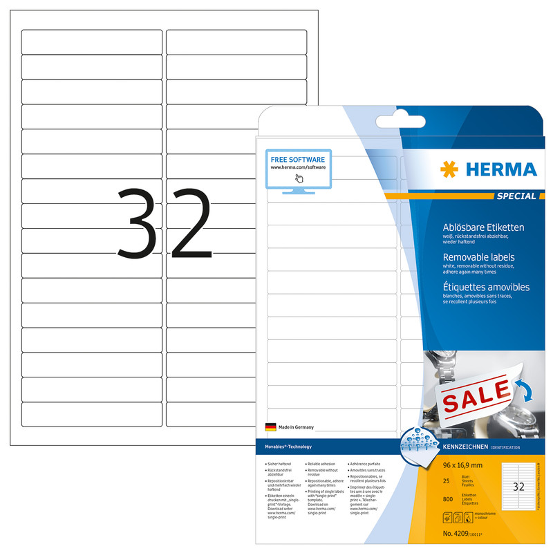 Etiketten Herma 32 etik/bl 96x16,9mm wit afneembaar (25)