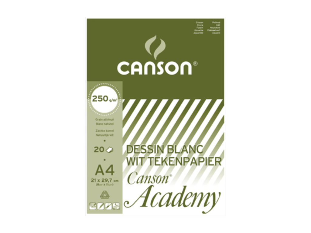Tekenblok Canson academy 21x29,7cm 250gr wit 20vel