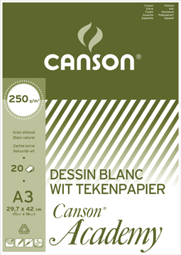 Tekenblok Canson academy 29,7x42cm 250gr wit 20vel