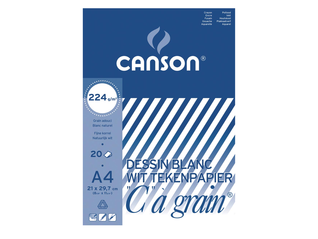 Tekenblok Canson "C" à grain 21x29,7cm 224gr wit 20vel