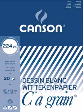 Tekenblok Canson "C" à grain 27x36cm 224gr wit 20 vel