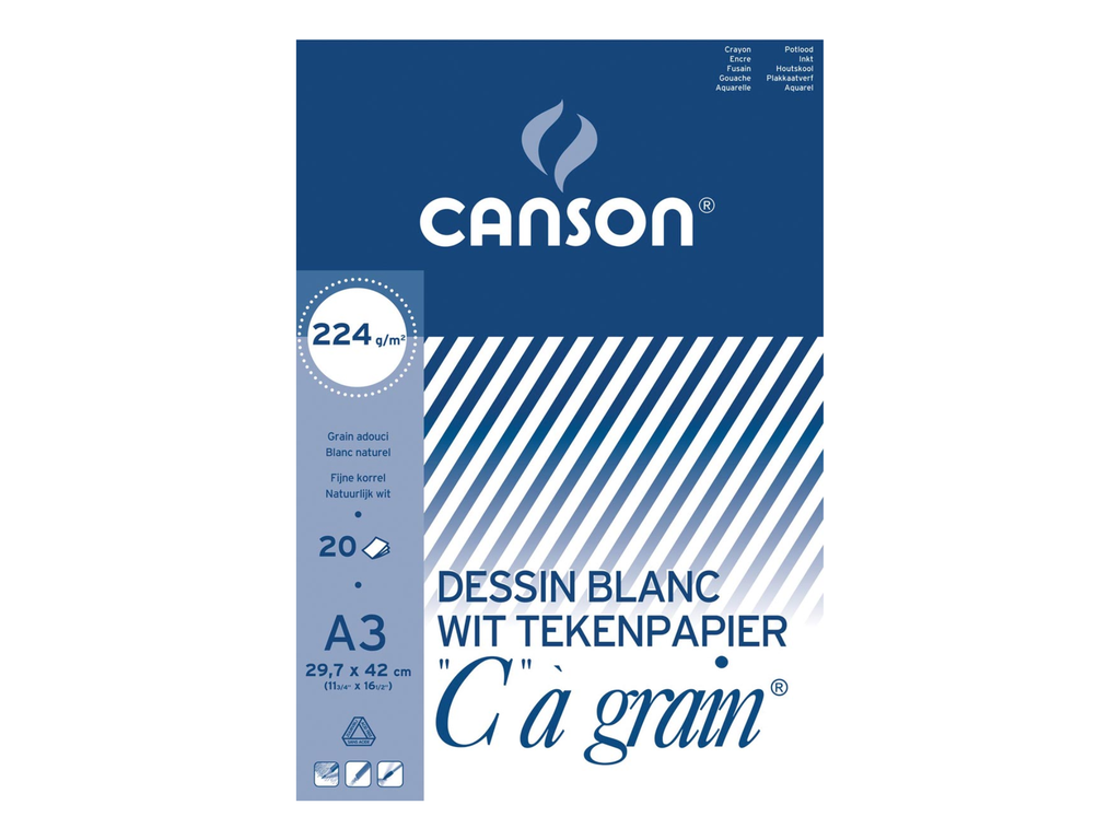 Tekenblok Canson "C" à grain 29,7x42cm 224gr wit 20vel