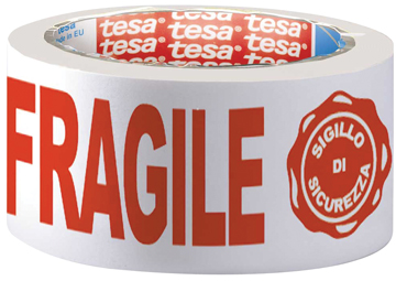 Verpakkingstape Tesa 'Fragile' 50mmx66m wit/rood