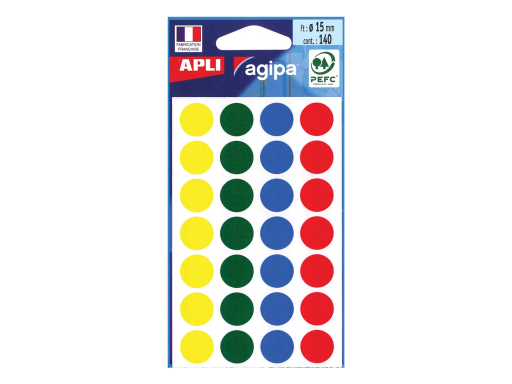 Etiketten Apli Ø 15mm assorti (140)