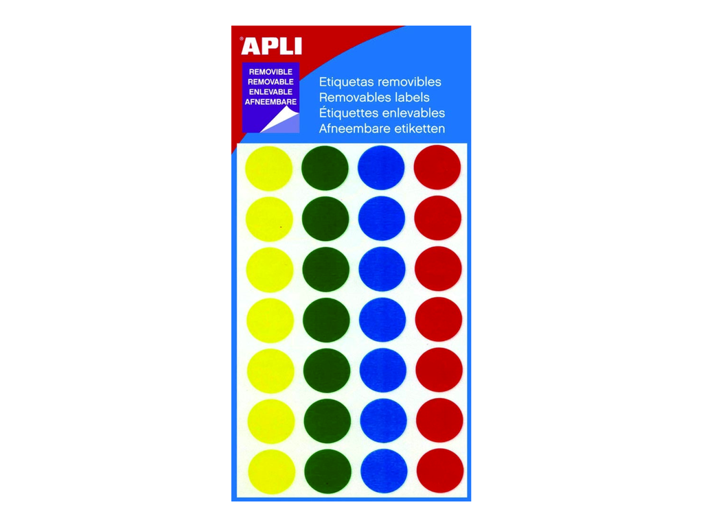 Etiketten Apli Ø 15mm non-permanent assorti (112)
