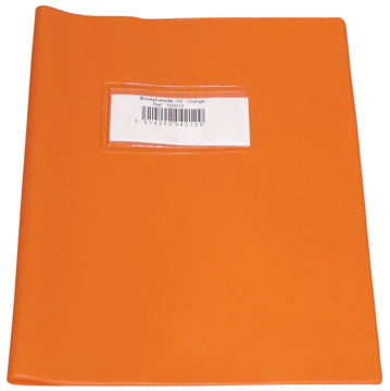 Schriftomslag Bronyl PVC 16,5x21cm 350 micron met venster en dubbelzijdig bedrukt etiket oranje