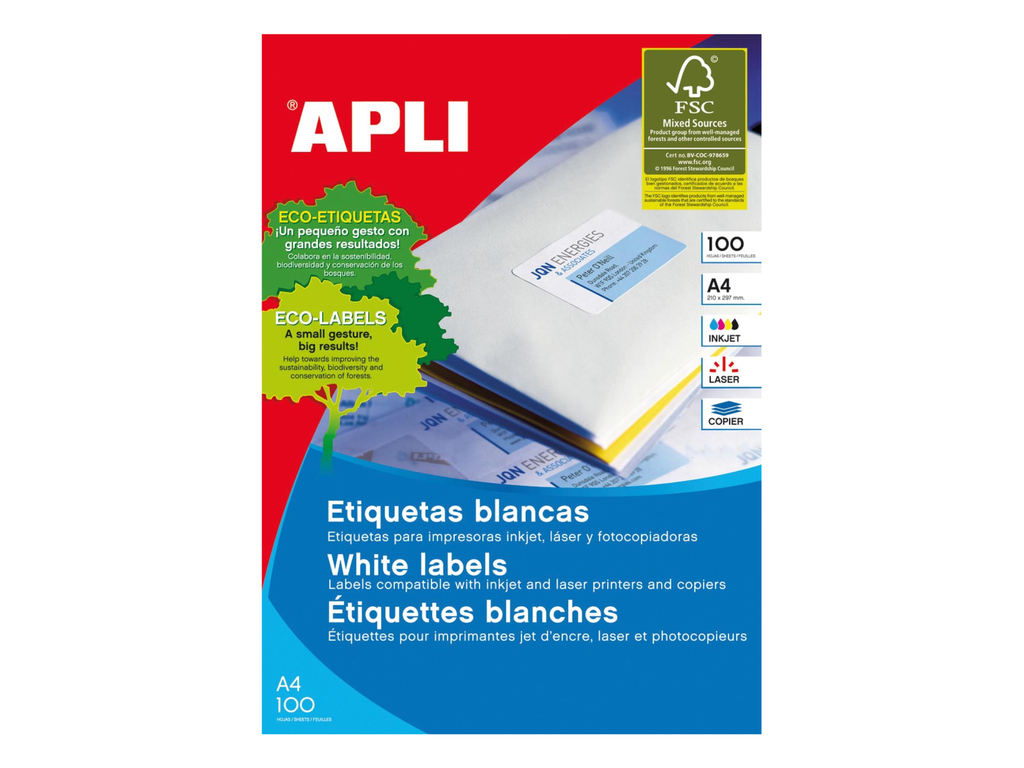 Etiketten Apli 24 etik/bl 70x37mm geel (100)