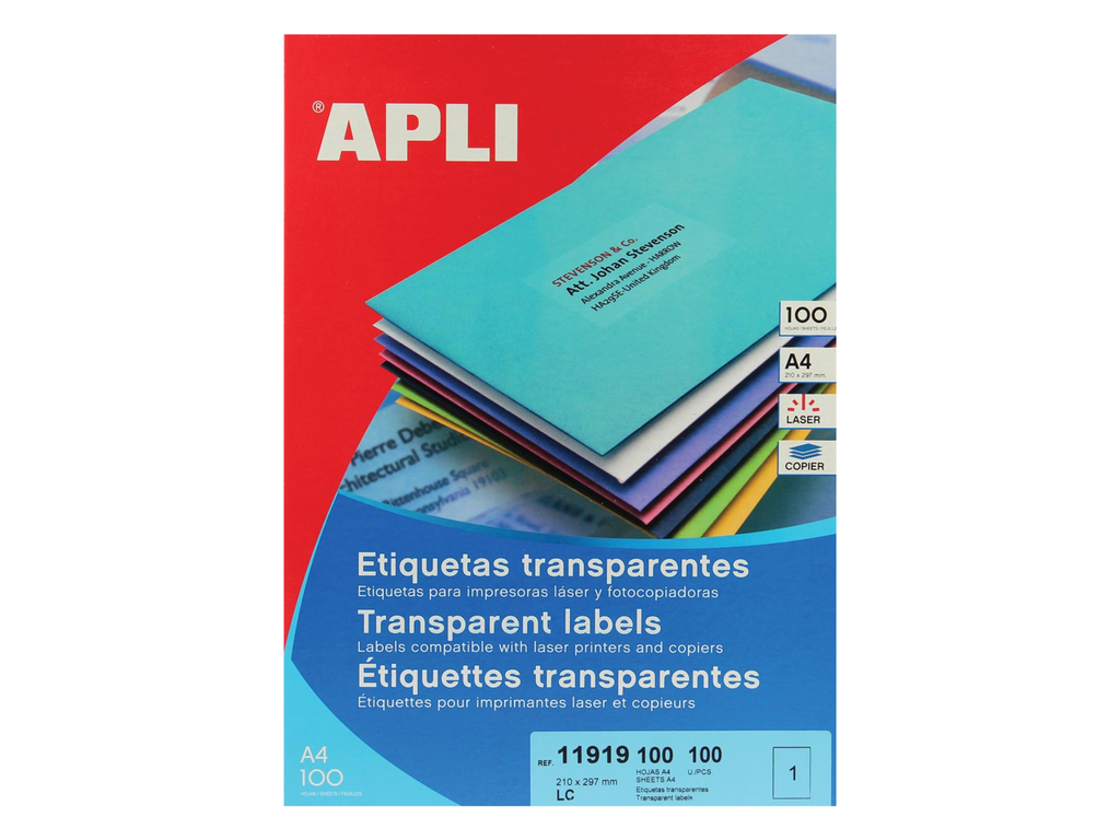 Etiketten Apli polyester transparant 01 etik/bl 210x297mm (100)