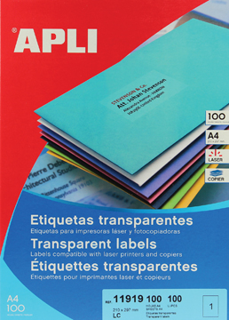 Etiketten Apli polyester transparant 01 etik/bl 210x297mm (100)