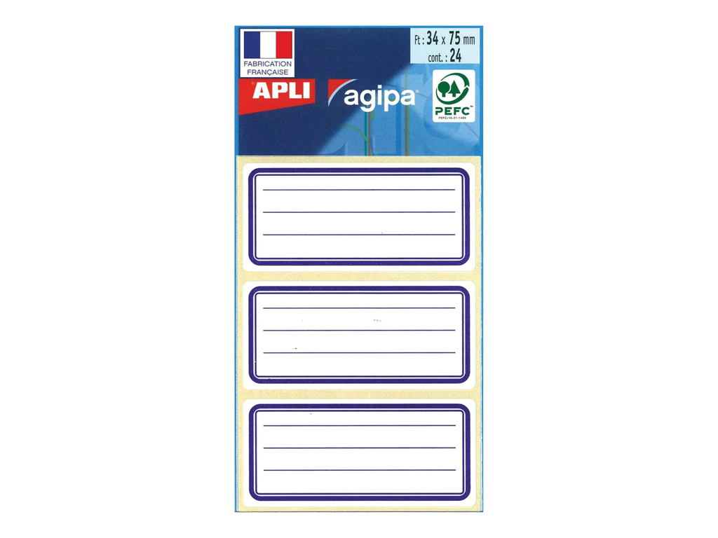 Schooletiket Apli 75x34mm blauwe rand gelijnd (24)